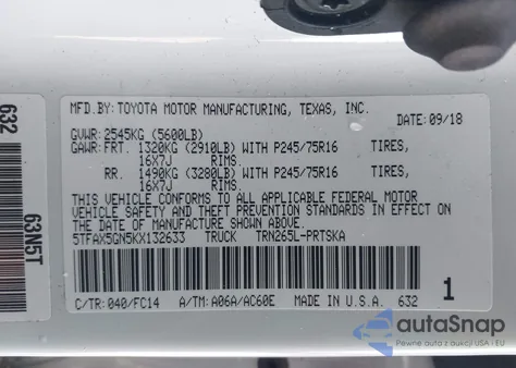 2019 Toyota Tacoma Sr5 z USA, uszkodzony, nr VIN 5TFAX5GN5KX132633